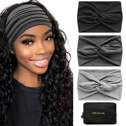 S&amp;amp;N Remille Wide Headbands for Women, Large Hairband, Elastic Non-Slip Headband Twist Knotted Accessories, Yoga Workout Vintage Hair 3 Pack (Colour-9)