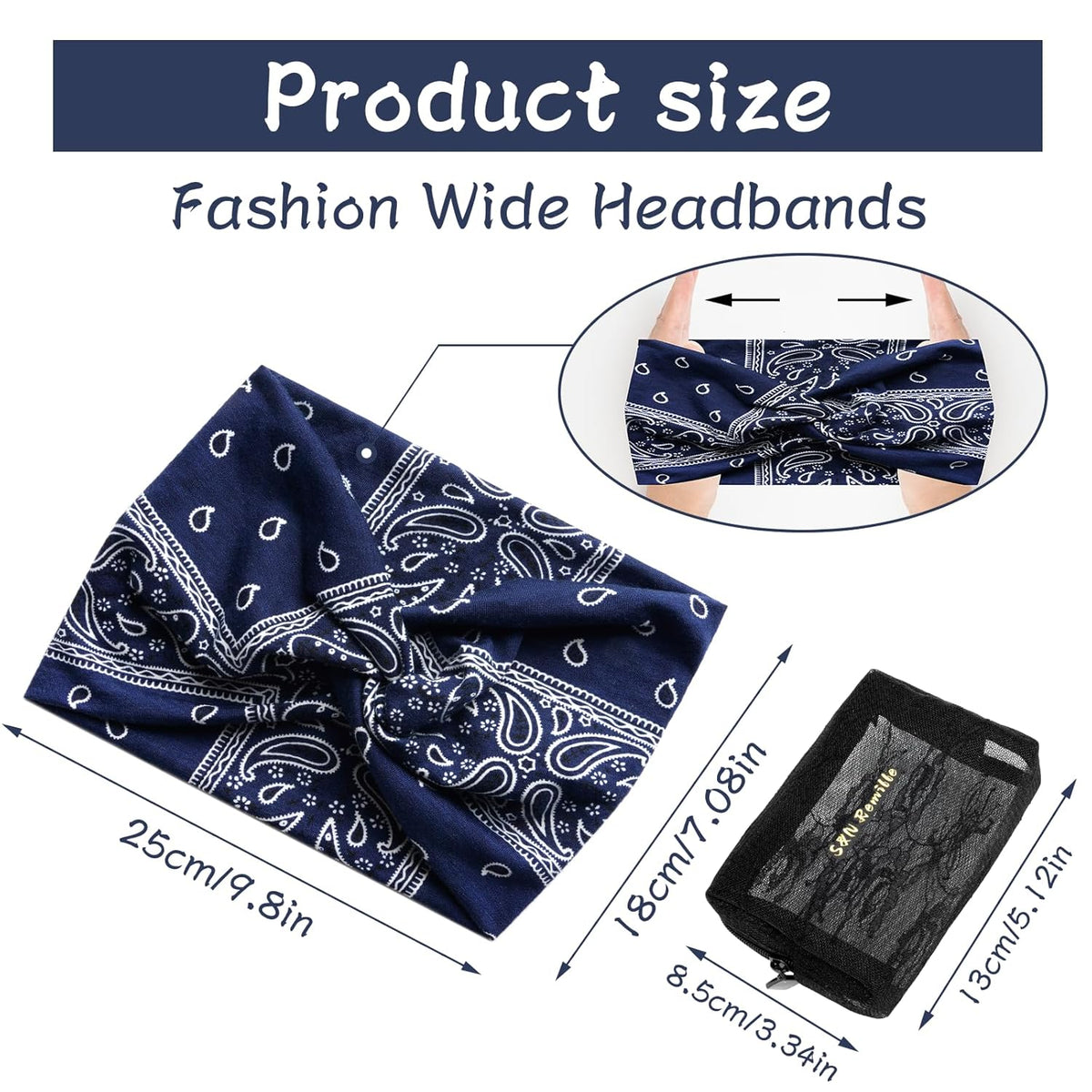 S&N Remille Boho Knotted Headband Set – Post-Workout Refresh and Face Wash Essential for Active Women, Wide Elastic Cotton Hairband 3 Pack