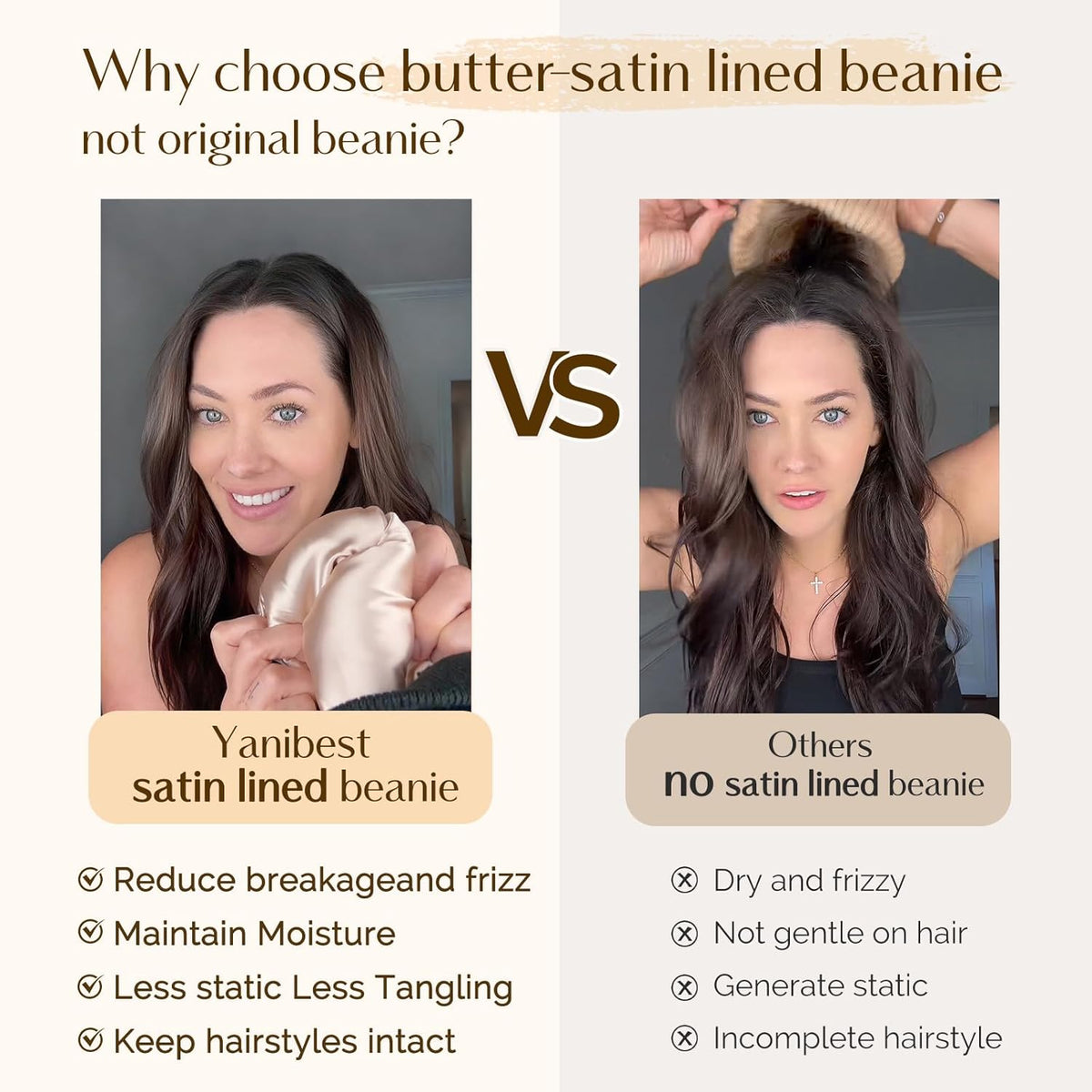 satin/silk interior lining that reduces friction and static on hair strands