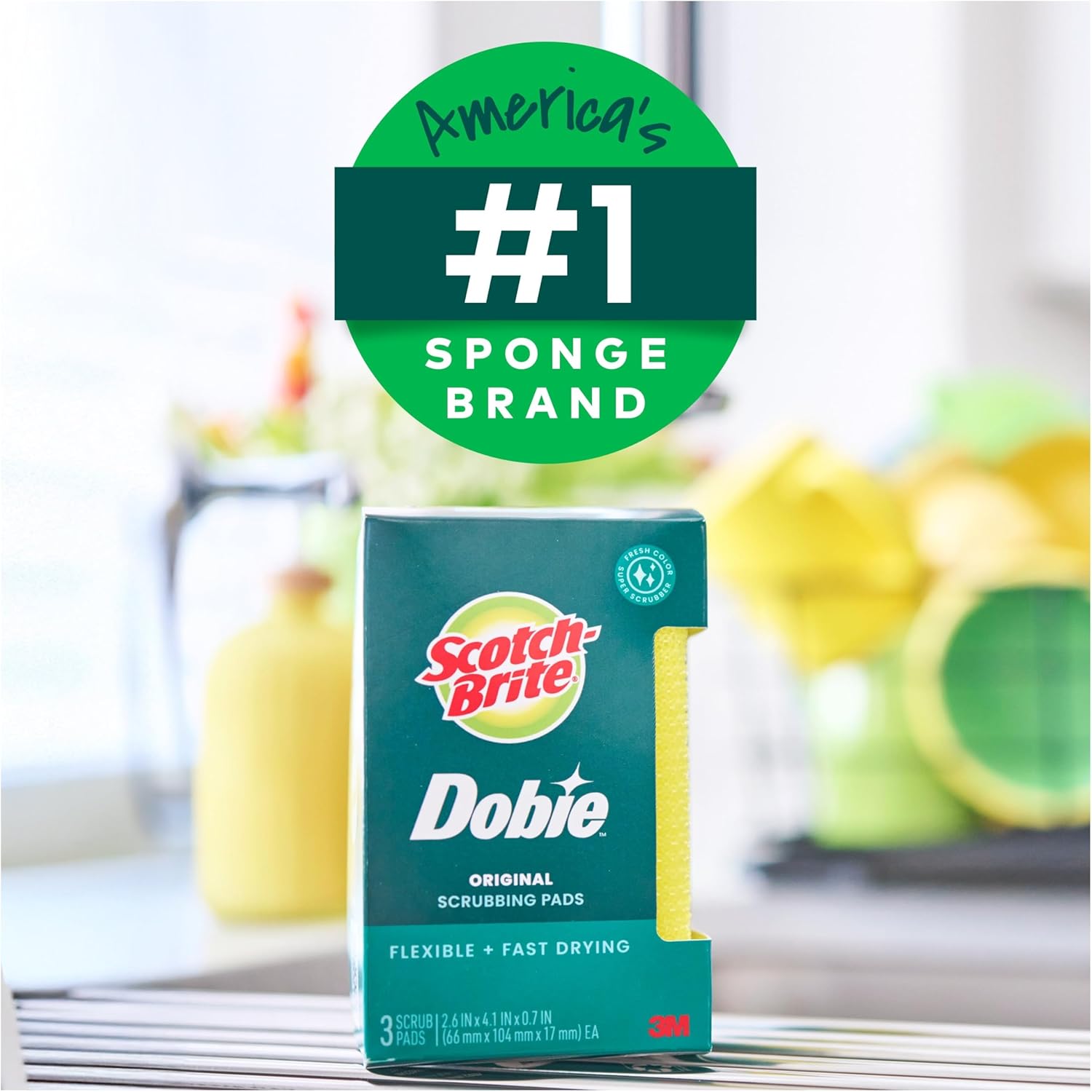 Scotch-Brite Dobie Non-Scratch Scrub Pads Color Coded Cleaning Sponges for Stylish Kitchens