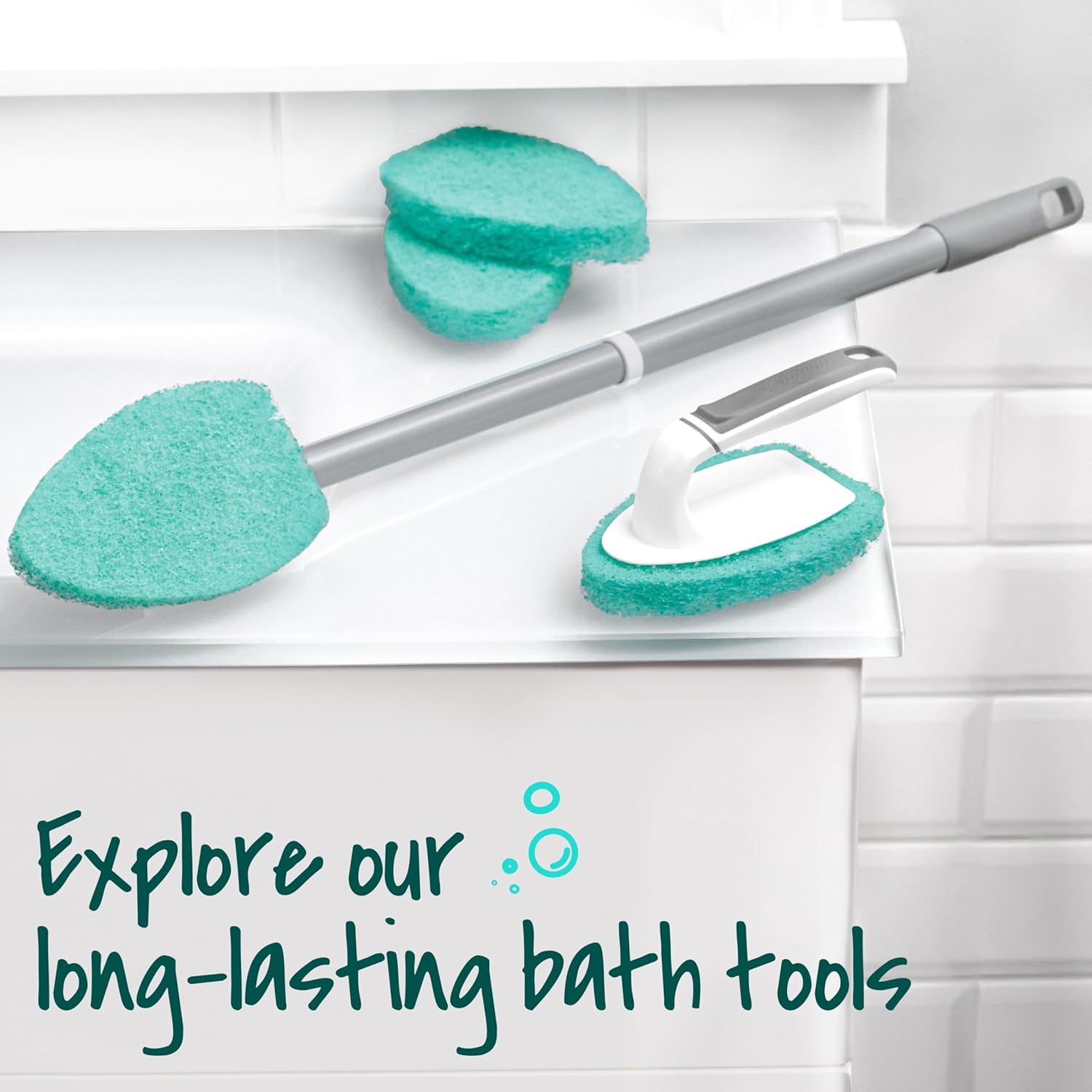 Scotch-Brite Extendable Tub & Tile Scrubber Kit – Joint-Friendly Bathroom Cleaner for Seniors with Arthritis, Telescoping Handle