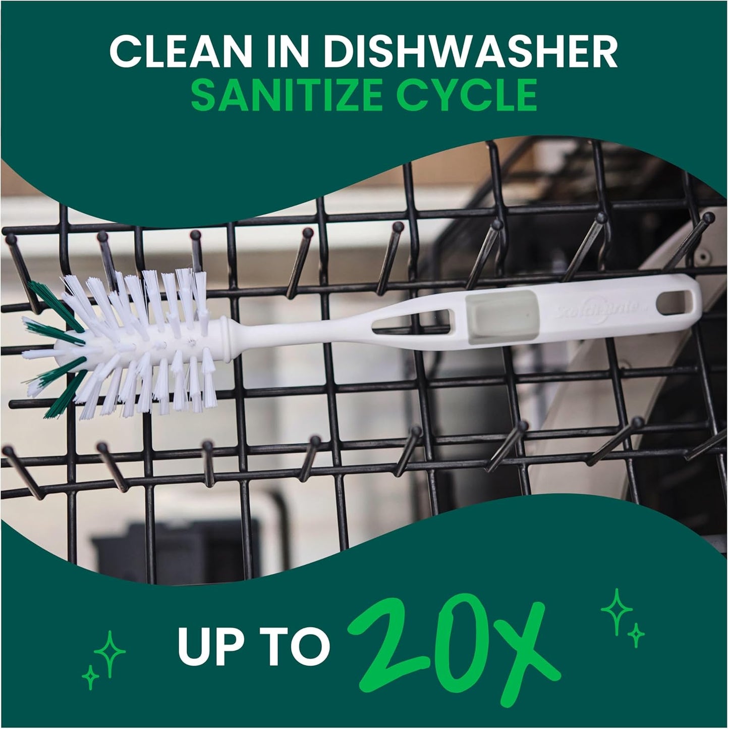 Scotch-Brite Glass and Water Bottle Brush – Simple Design Cleaning Tool for Clutter-Free Countertops, Slim 13-Inch Profile