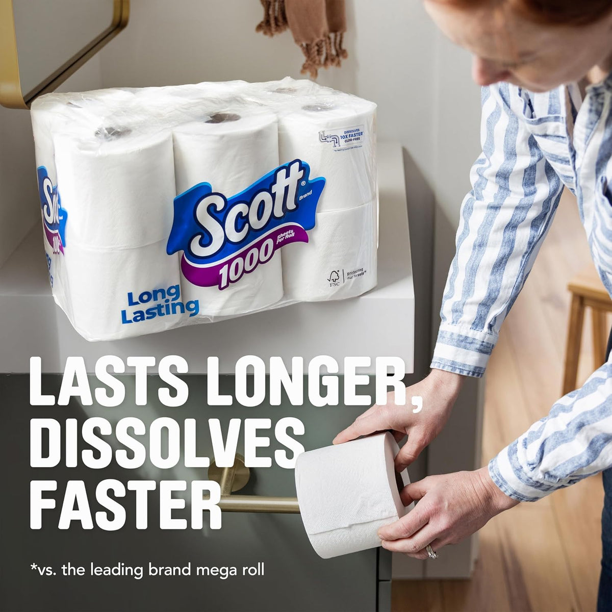 Scott 1000 Toilet Paper – Time-Saving Household Tissue for Busy Families, 1000-Sheet Long-Lasting Rolls