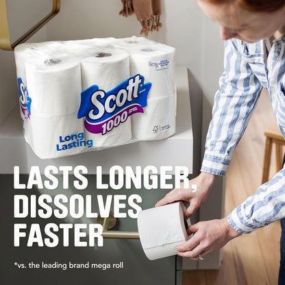 Scott 1000 Toilet Paper – Time-Saving Household Tissue for Busy Families, 1000-Sheet Long-Lasting Rolls
