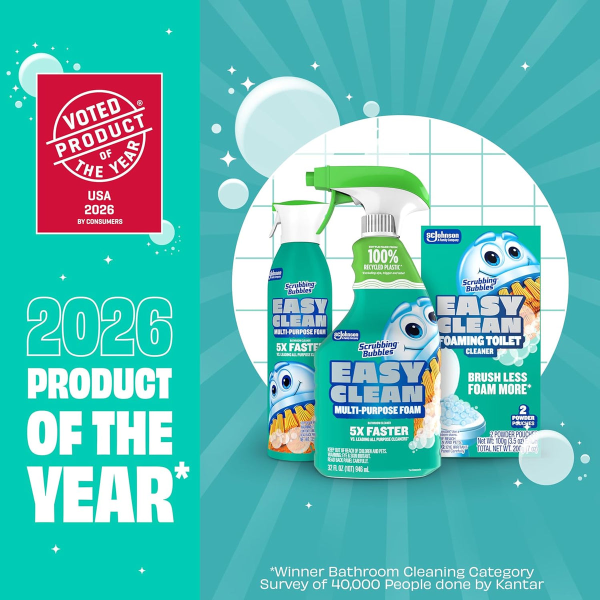 Scrubbing Bubbles Easy Clean Foaming Toilet Bowl Cleaner Powder Pouches – Gentle Wind-Down Bathroom Refresh, Color-Changing Foam and Fresh Scent in a 5-Minute Dwell