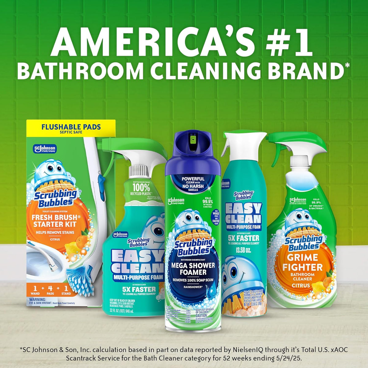Scrubbing Bubbles Mega Bathroom and Shower Foamer, 20oz Aerosol Can (Pack of 2) – Non-Toxic Rainshower Scent for Germ-Free Home Use