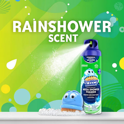 Scrubbing Bubbles Mega Bathroom and Shower Foamer, 20oz Aerosol Can (Pack of 2) – Non-Toxic Rainshower Scent for Germ-Free Home Use