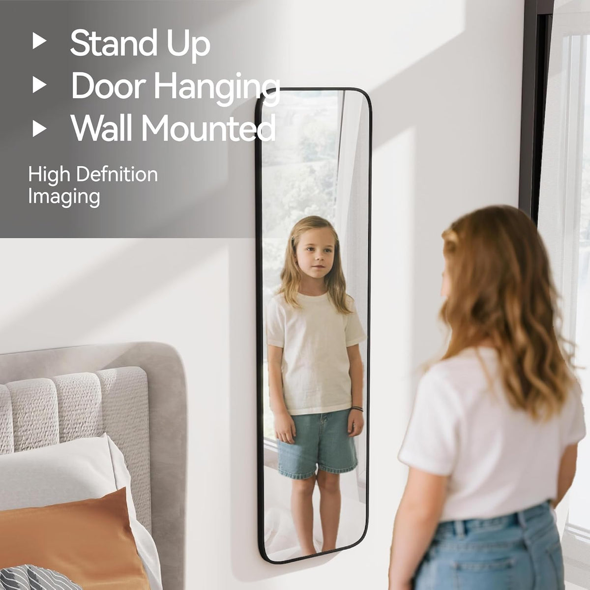SCWF-GZ Full Length Mirror – Valentine's Day Gift for Him or Her, Minimalist Bedroom Accent with Tempered Glass