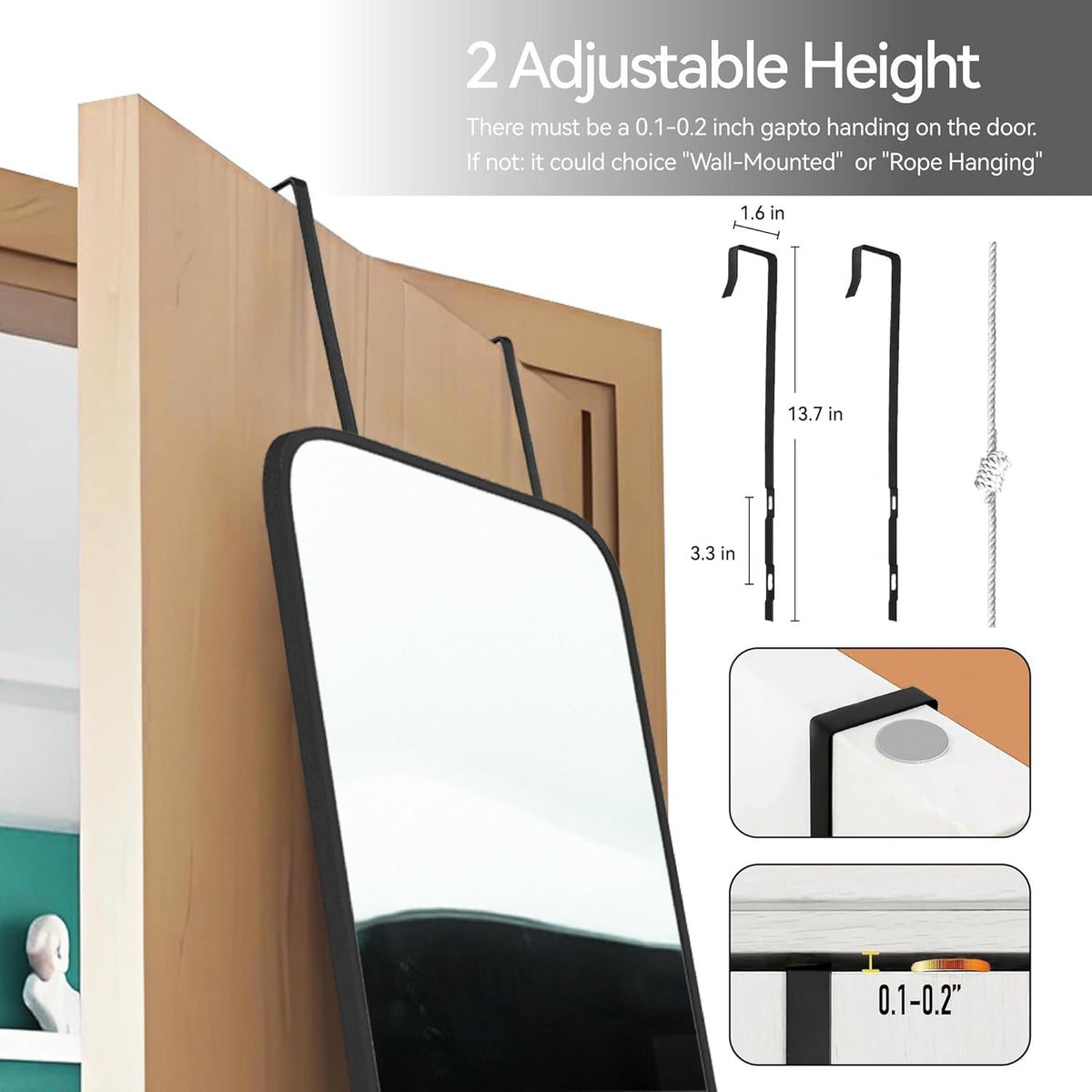 SCWF-GZ Full Length Mirror – Valentine's Day Gift for Him or Her, Minimalist Bedroom Accent with Tempered Glass