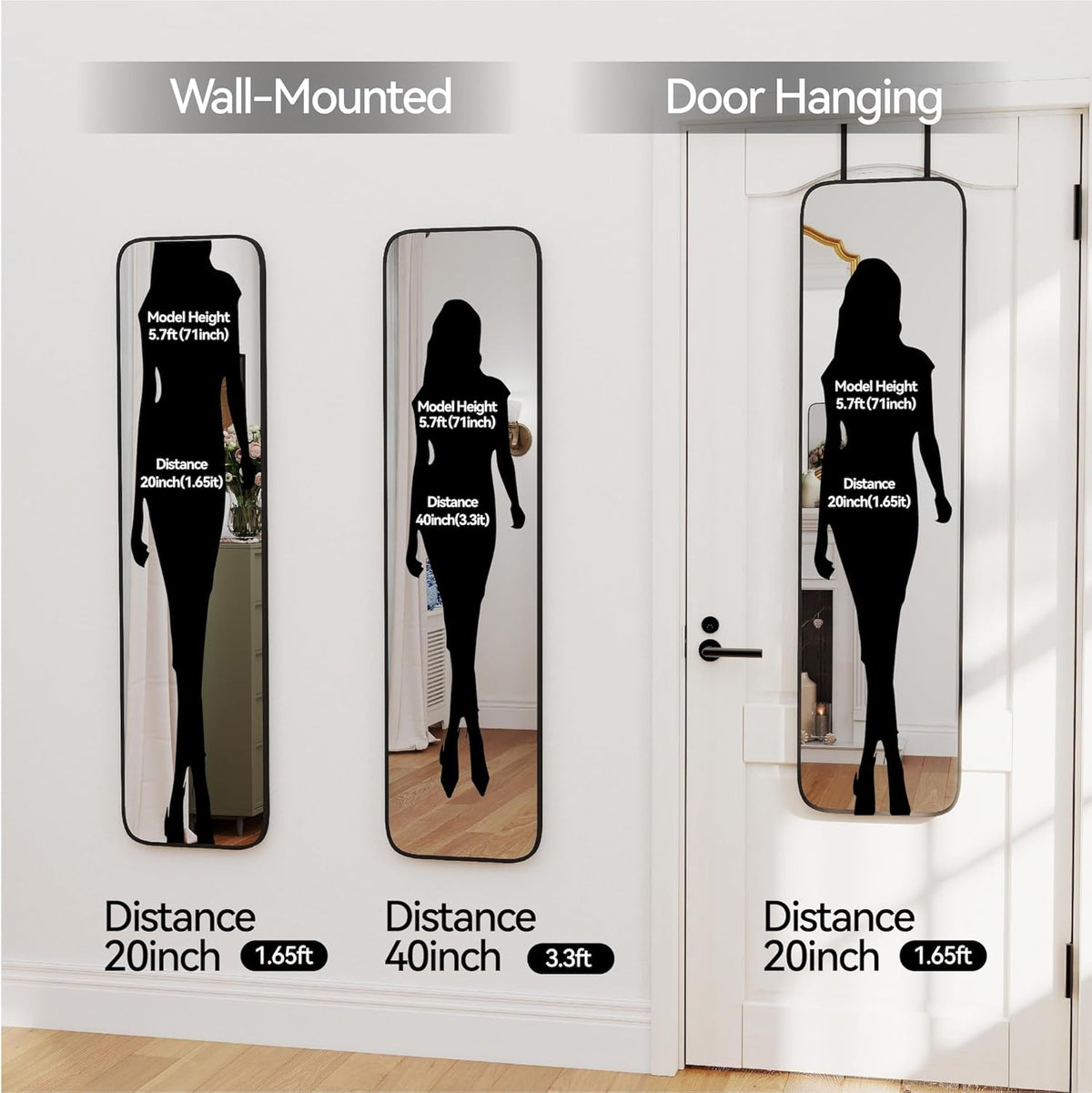 SCWF-GZ Full Length Mirror – Valentine's Day Gift for Him or Her, Minimalist Bedroom Accent with Tempered Glass