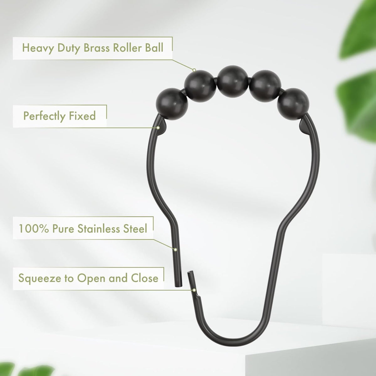 sealed-shut hook design to lock curtain onto ring