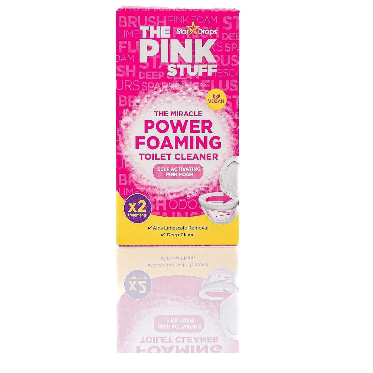 self-activating powder that fizzes into expanding pink foam on contact with water