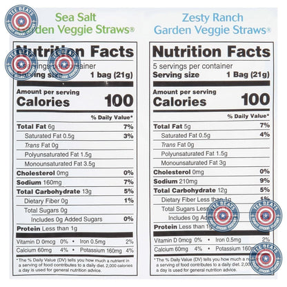 Sensible Portions Veggie Straws – Picnic Blanket Snack for Group Outings, Single-Serve Sea Salt and Ranch Bags