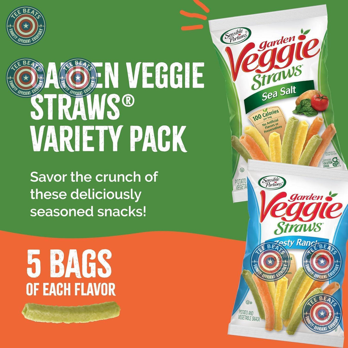 Sensible Portions Veggie Straws – Picnic Blanket Snack for Group Outings, Single-Serve Sea Salt and Ranch Bags