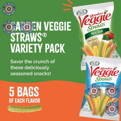Sensible Portions Veggie Straws – Picnic Blanket Snack for Group Outings, Single-Serve Sea Salt and Ranch Bags