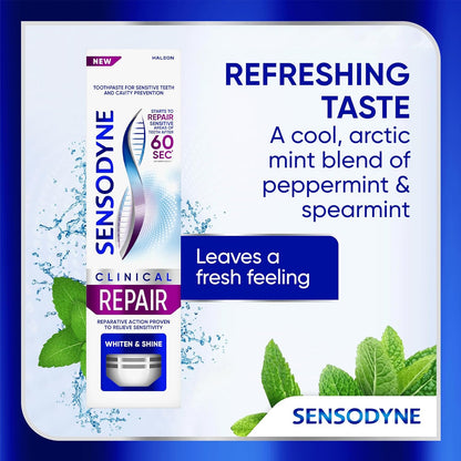 Sensodyne Clinical Repair Whiten & Shine – Premium 3-Pack Sensitivity Toothpaste for Elevated Smiles