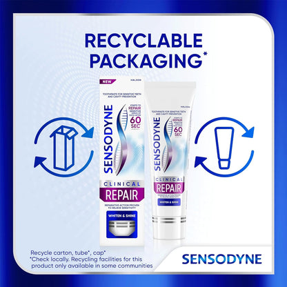 Sensodyne Clinical Repair Whiten & Shine – Premium 3-Pack Sensitivity Toothpaste for Elevated Smiles