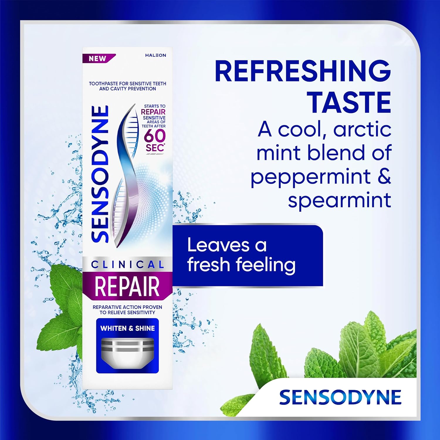 Sensodyne Clinical Repair Whiten & Shine Toothpaste – Self-Care Dental Ritual for Sensitive Teeth, 2.3 oz Daily Mint