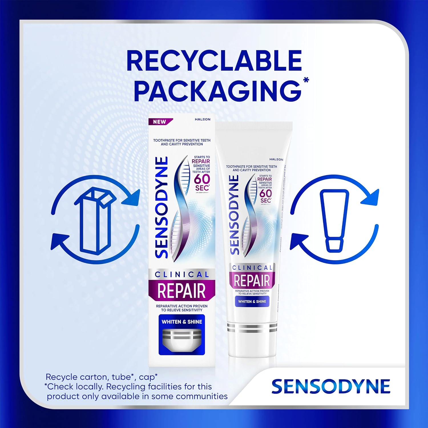 Sensodyne Clinical Repair Whiten & Shine Toothpaste – Self-Care Dental Ritual for Sensitive Teeth, 2.3 oz Daily Mint