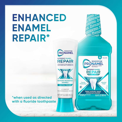 Sensodyne Pronamel Alcohol-Free Mouthwash – Gentle Daily Enamel Repair for Sensitive Teeth, Extra Fresh 16.9 fl oz (3 Pack)