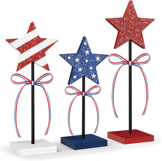set of 3 graduated wooden star standees (8.3", 9.4", 11")