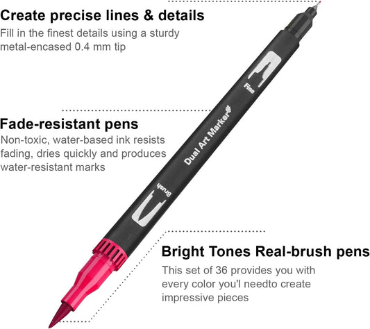 set of 36 multicolor brush markers