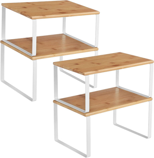 set of 4 shelves: 2 small (7.7"d x 11.7"w x 6.2"h) and 2 large (7.3"d x 11.7"w x 5.4"h)