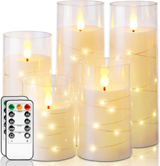 set of 5 candles in mixed heights: 4", 5", 6", 8", 8" (3" diameter)