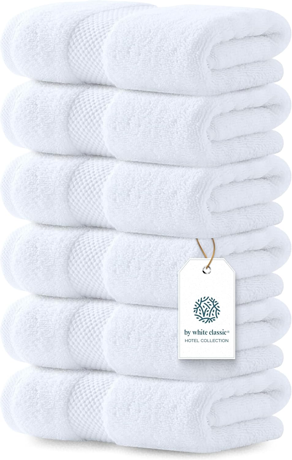 set of 6 hand towels, each 16x30 inches, totaling 2.3 pounds