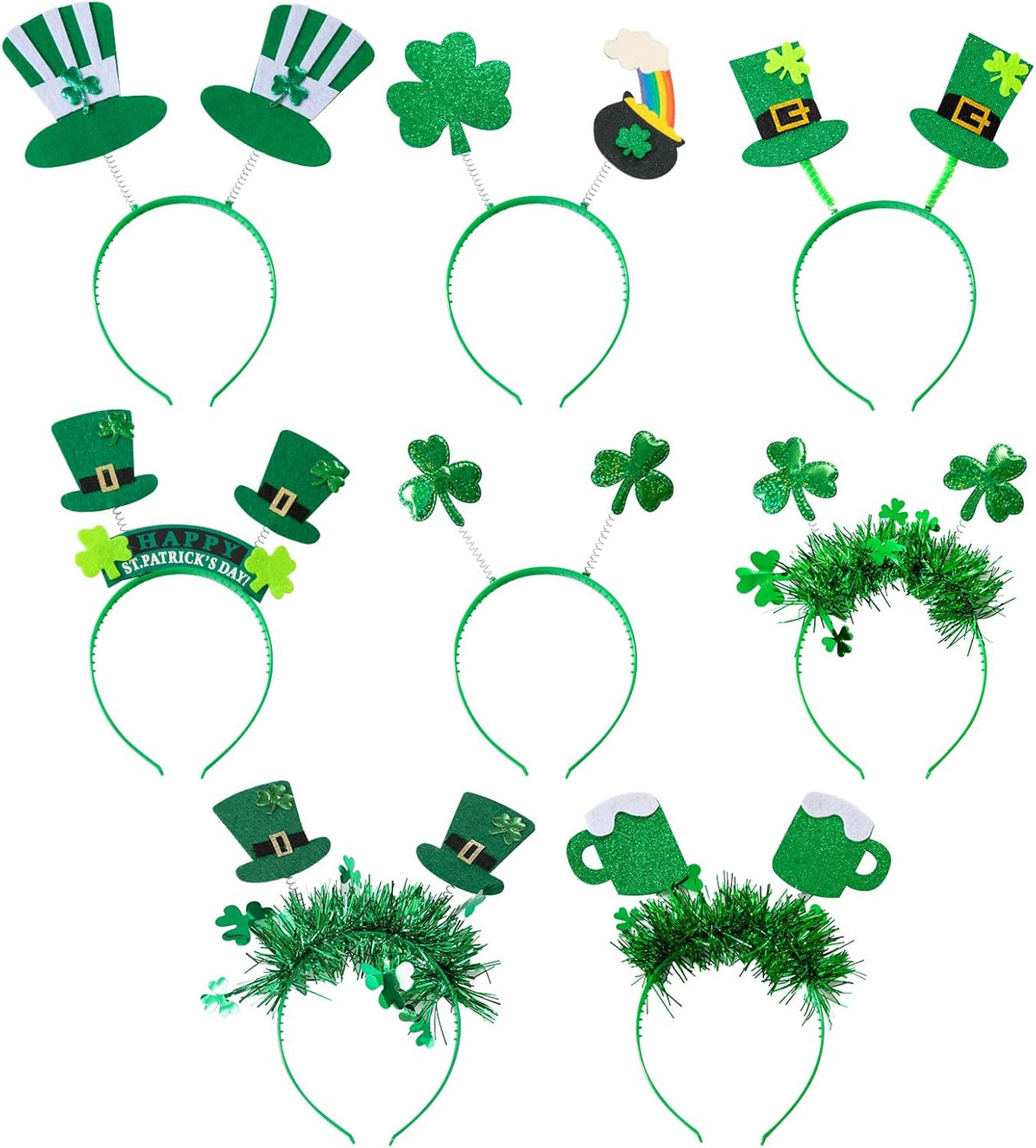 set of 8 green shamrock clover headband boppers