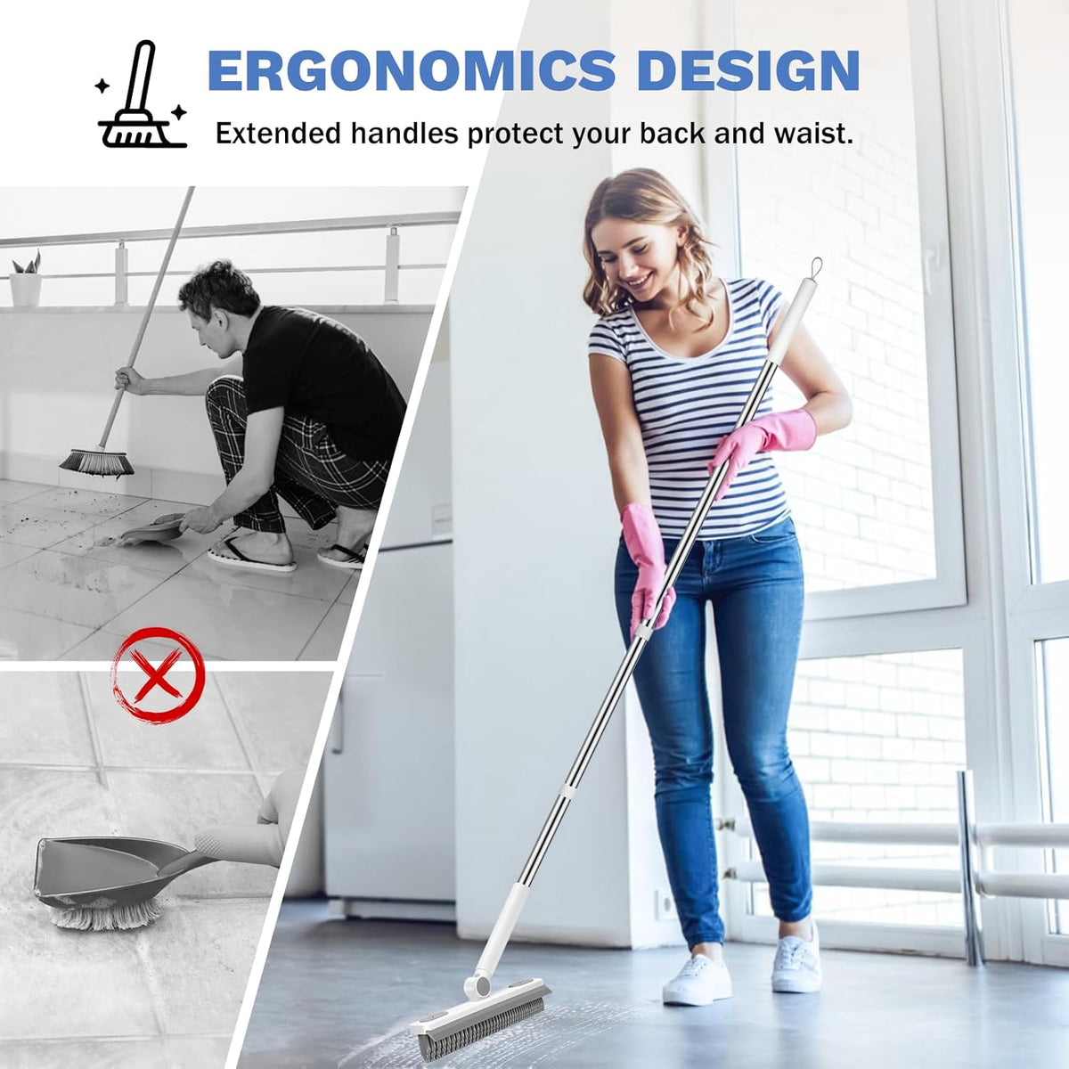 SetSail Long Handle Grout Scrubber – Gentle Joint-Friendly Tile Cleaner for Seniors and Mobility-Limited Users