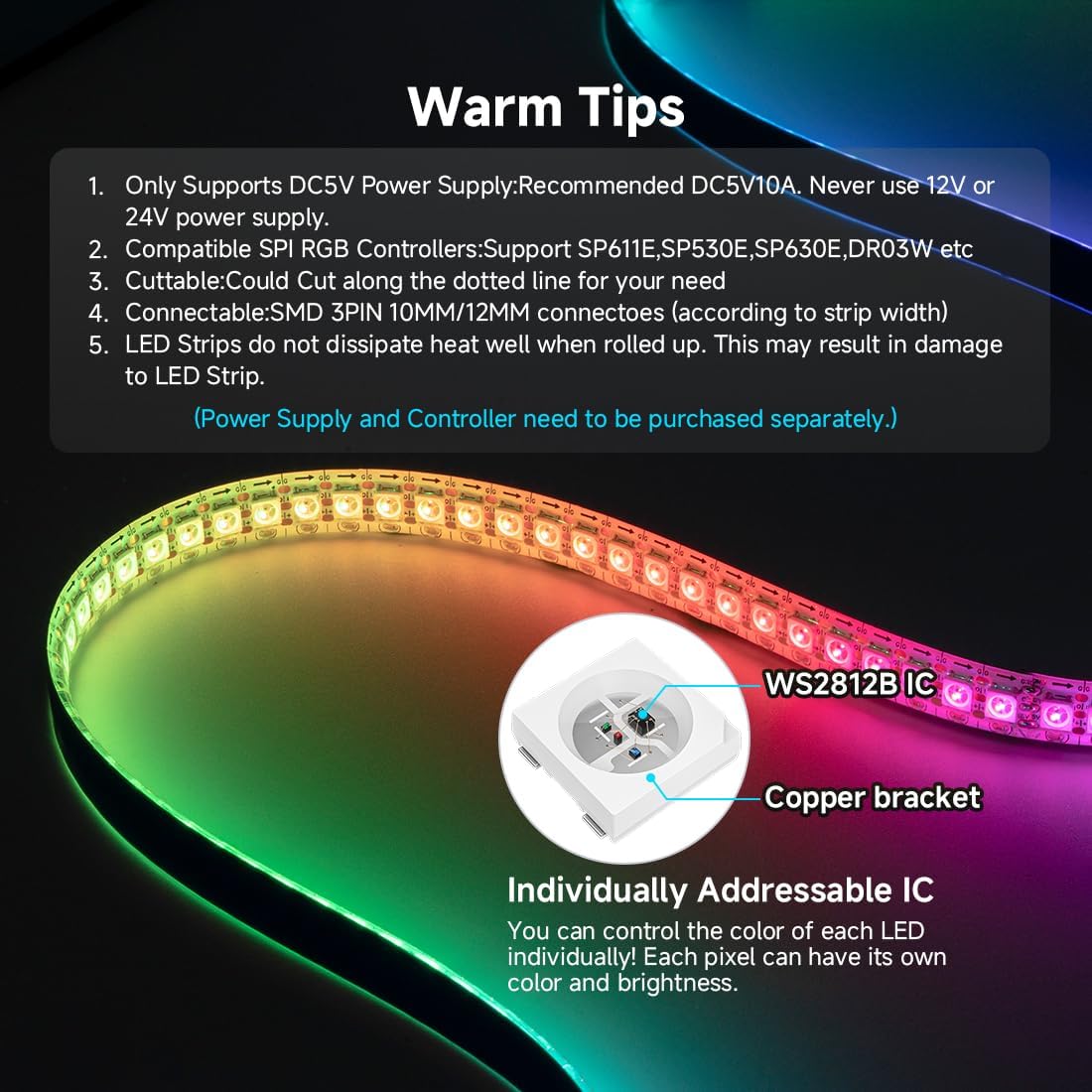 SEZO WS2812B ECO LED Strip – Under-Cabinet Kitchen Accent Lighting with Soft Dream Colors