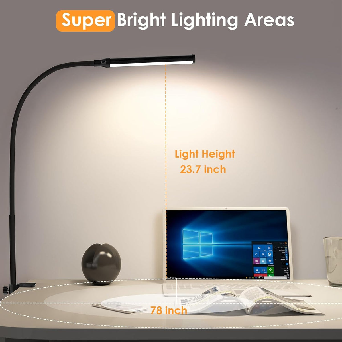 ShineTech Eye-Caring Clamp Lamp – Housewarming Gift for New Home Office, Dimmable USB Desk Light in Black