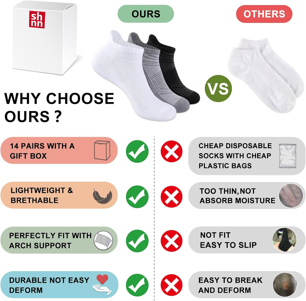 shnn 14-Pair No-Show Socks – Distraction-Free Comfort Pack for Long Workdays and Travel Days