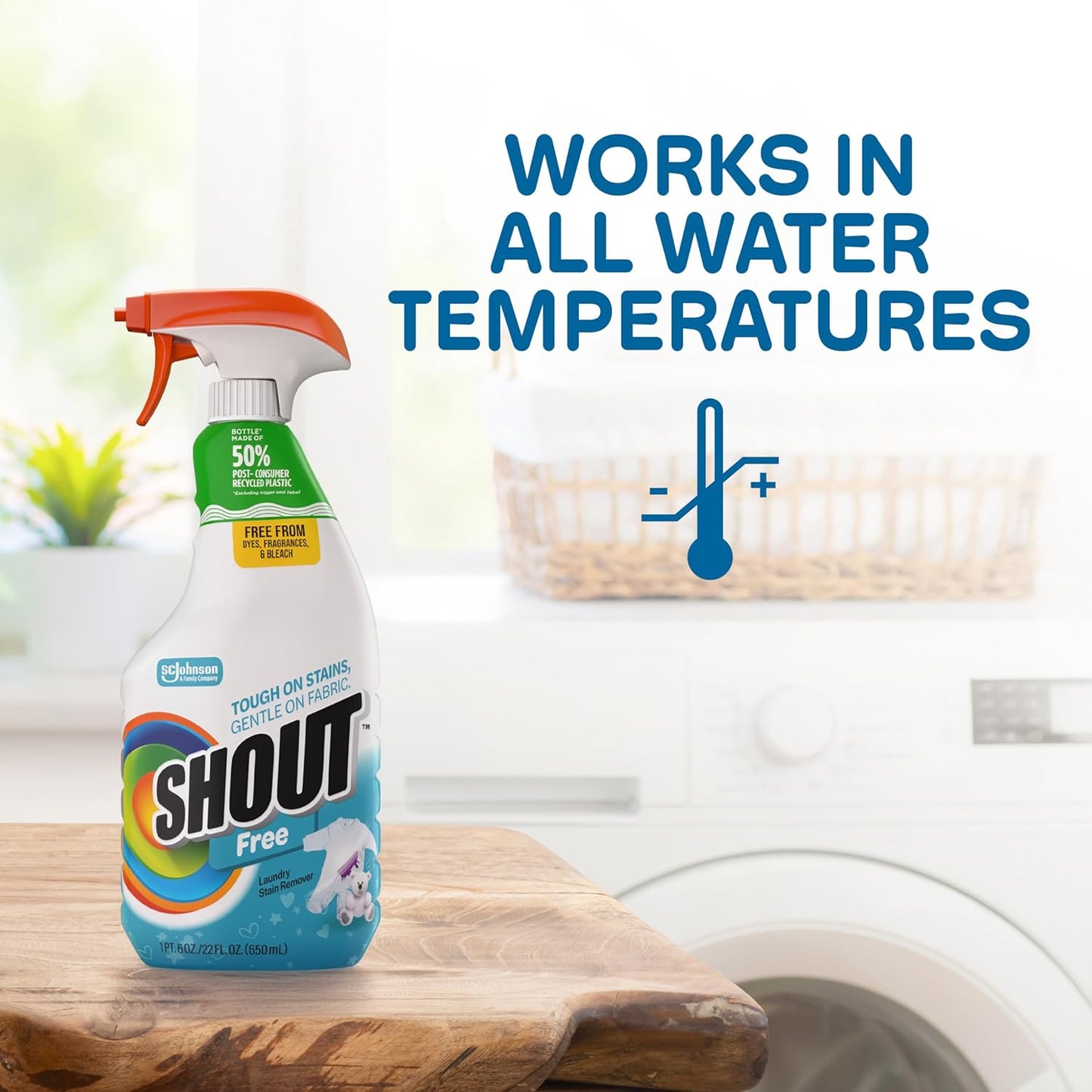 Shout Free Laundry Stain Remover Spray – Gentle Baby Stain Pre-Treat for Nursery and Playroom Laundry, 22oz