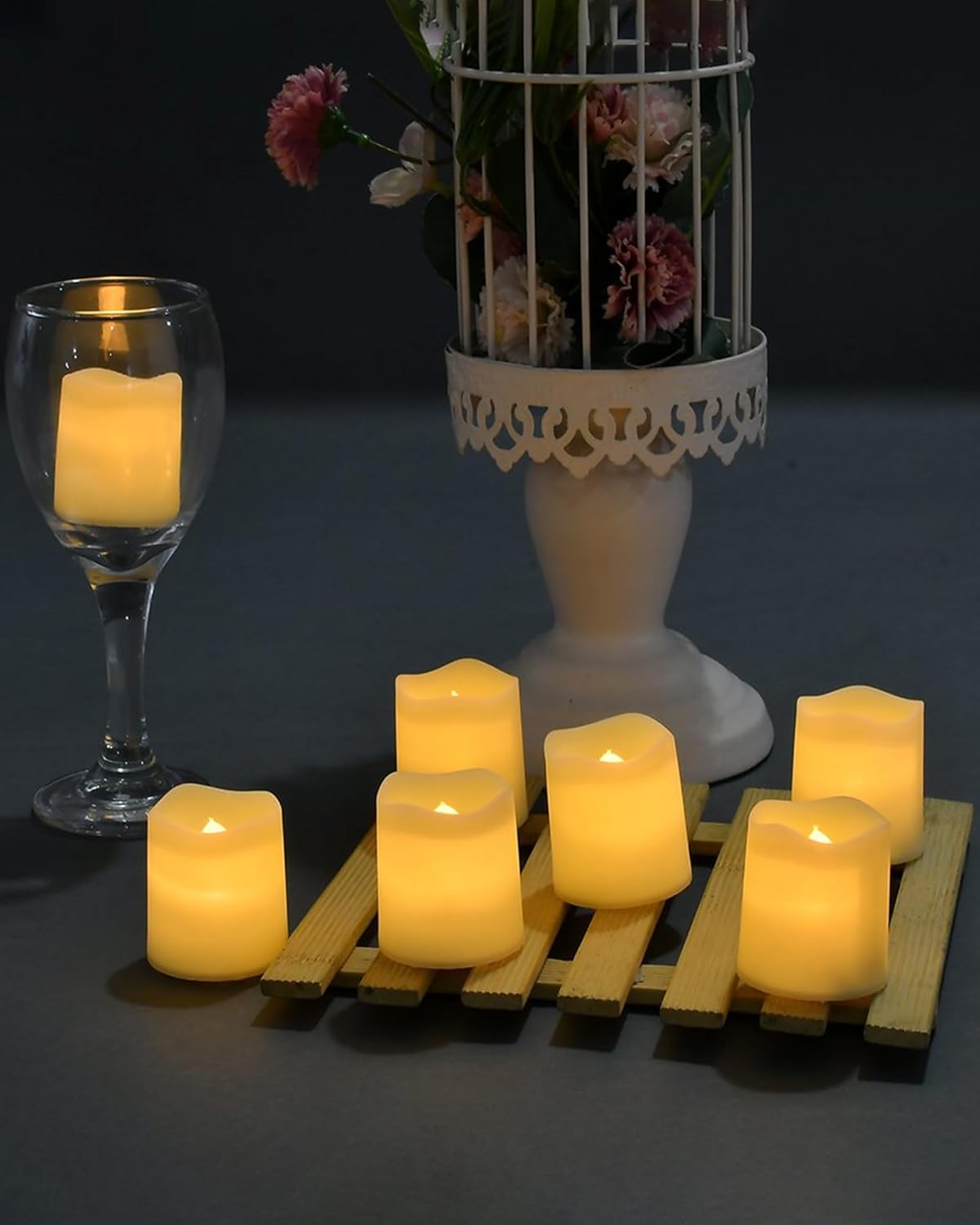SHYMERY 200+ Hour Battery LED Tea Light Candles 24 Pack Flameless Flickering for Family Safe Gatherings and Kids Rooms