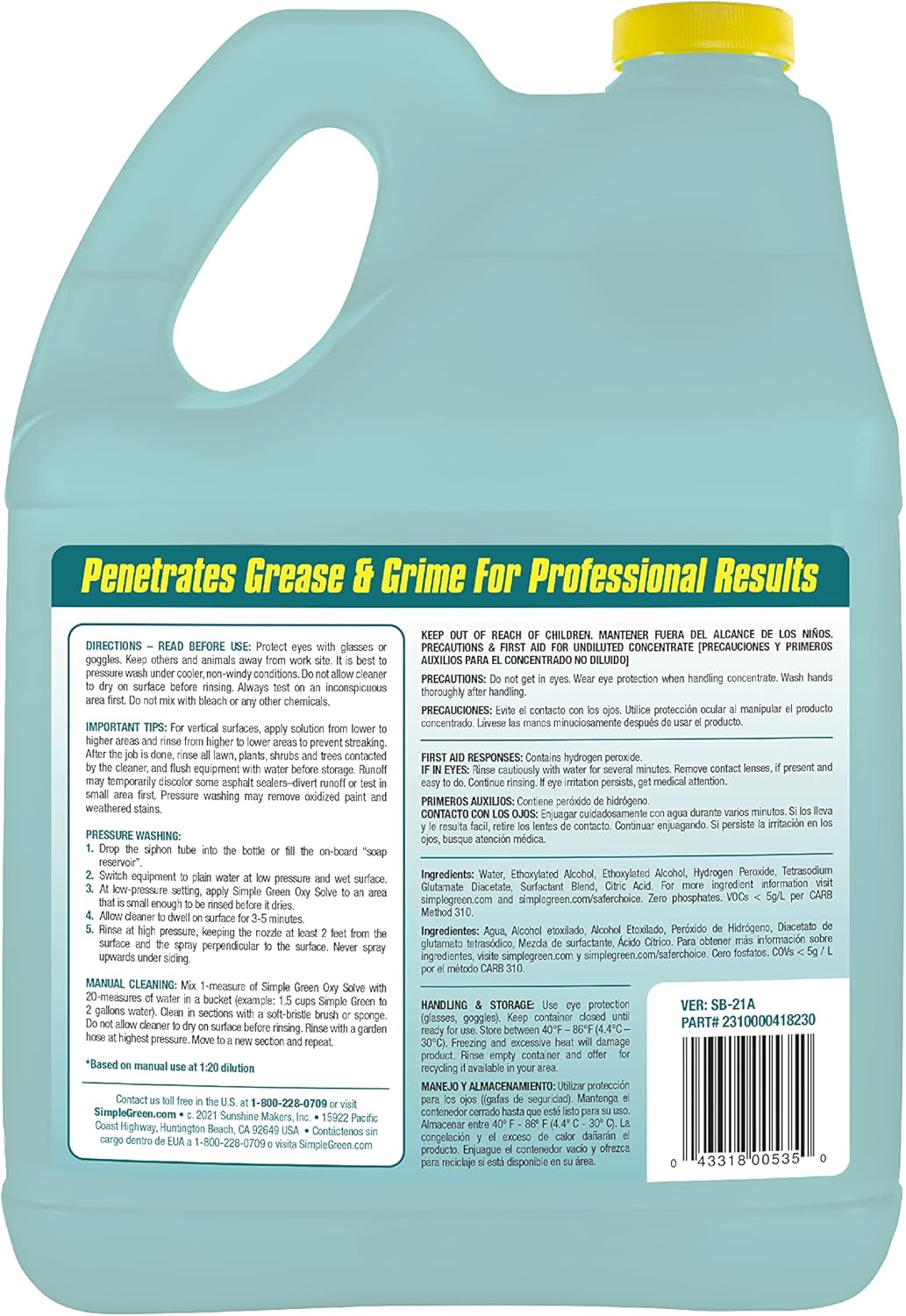 Simple Green Oxy Solve Outdoor Cleaner – 1 Gal Non-Toxic Solution Safe Around Kids, Pets, and Plants