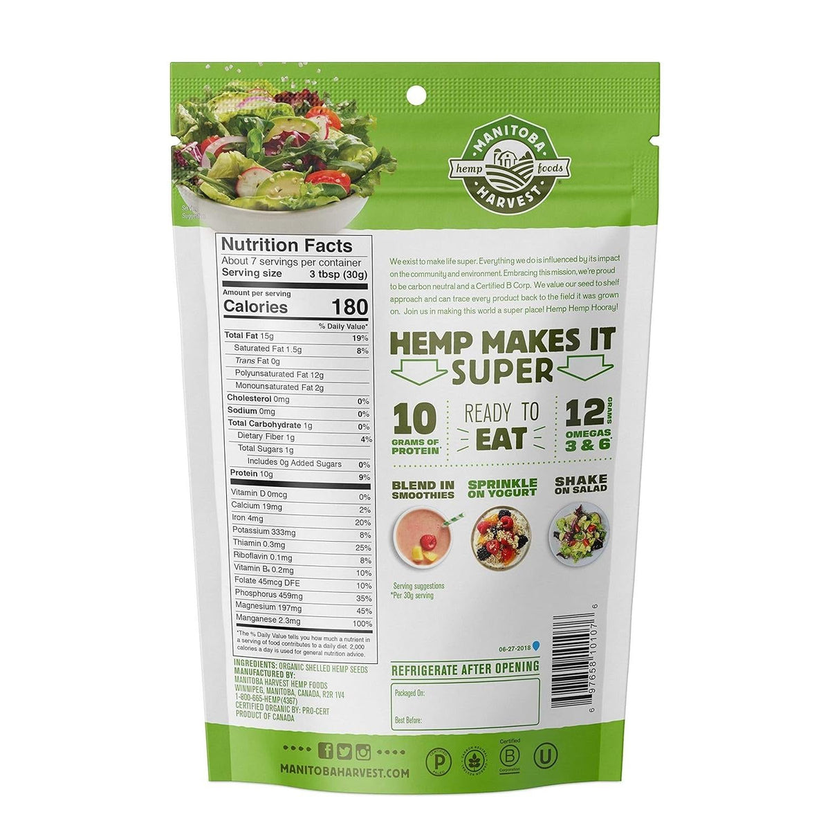 single-ingredient product—just raw organic shelled hemp seeds