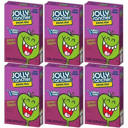 SINGLES TO GO! Jolly Rancher Green Apple, 6 Boxes with 6 Packets each, 36 total servings
