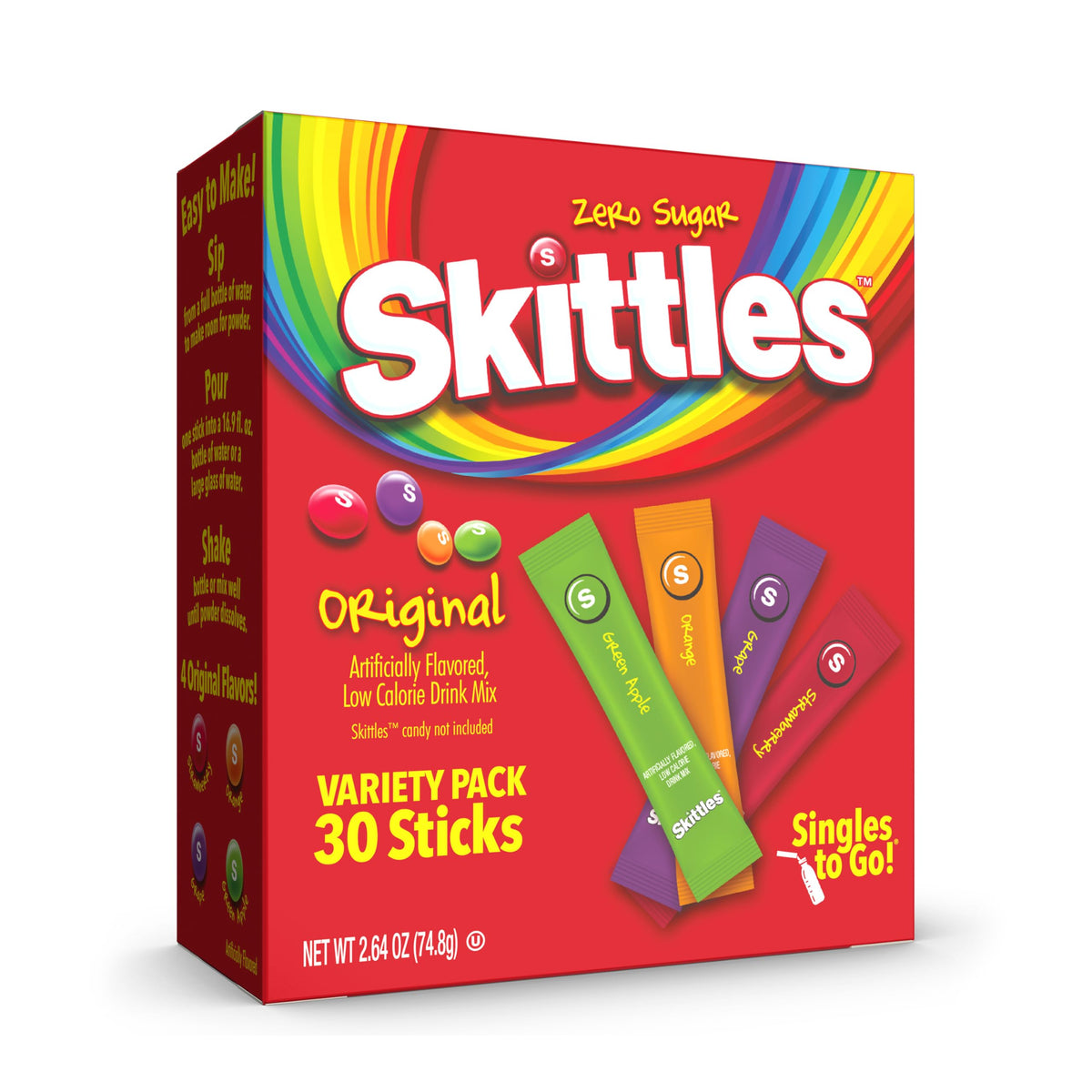 SINGLES TO GO! Skittles Variety Powdered Drink Mix – Travel Friendly Hydration Packets for Outdoor Adventures, No Sugar Needed