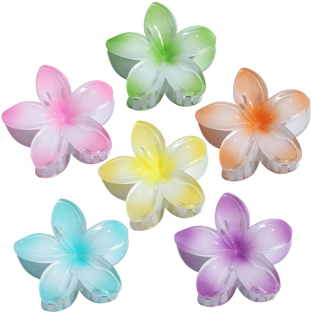 Sisiaipu Flower Hair Clips for Women 6 Pcs Hawaiian Large Claw Clips Plumeria Medium Hair Claw Clips for Thick Thin Hair Hibiscus Tropical Beach Hair Accessories for Women Girls and Girls -Petal