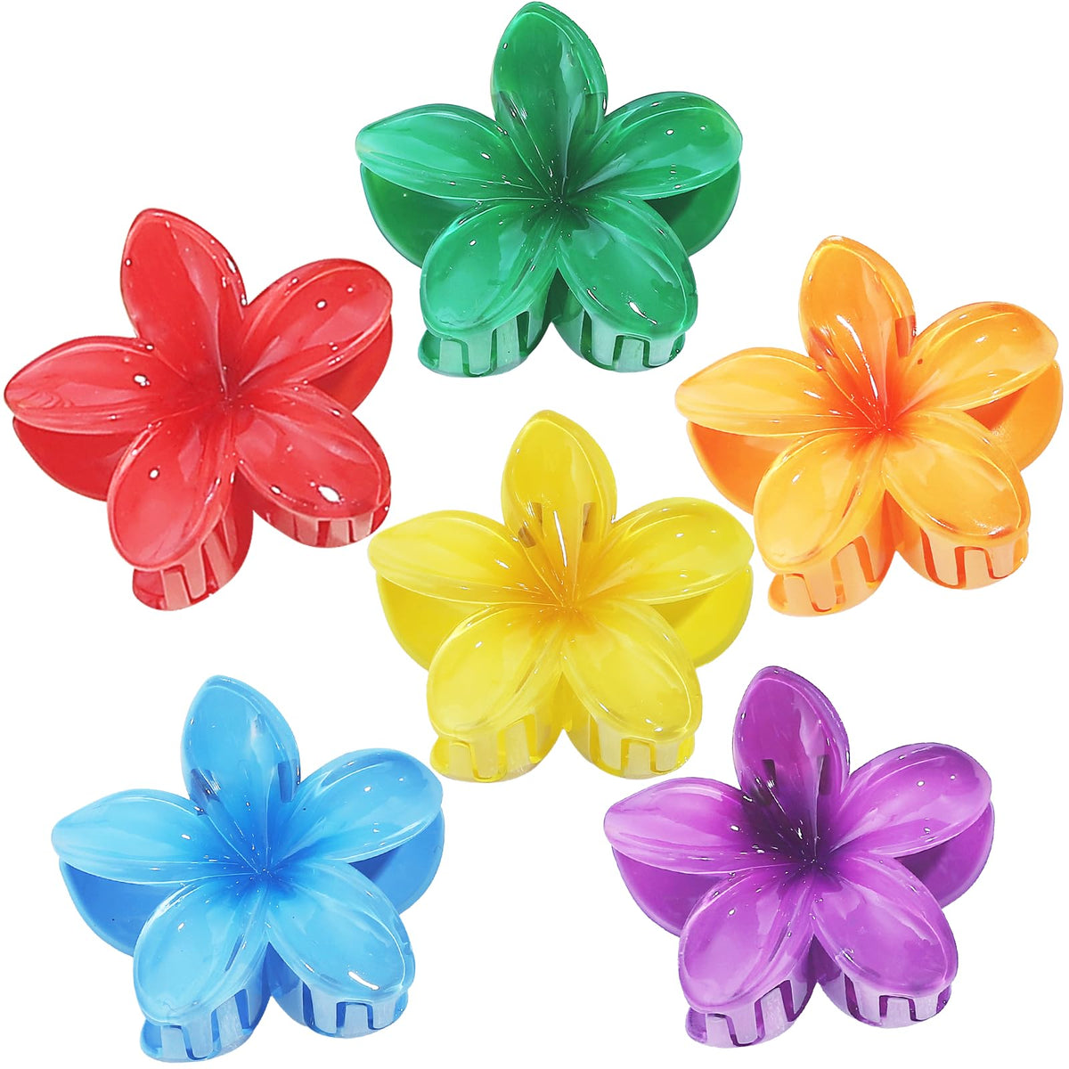 Sisiaipu Flower Hair Clips for Women 6 Pcs Hawaiian Large Claw Clips Plumeria Medium Hair Claw Clips for Thick Thin Hair Hibiscus Tropical Beach Hair Accessories for Women Girls and Girls-Dark Color