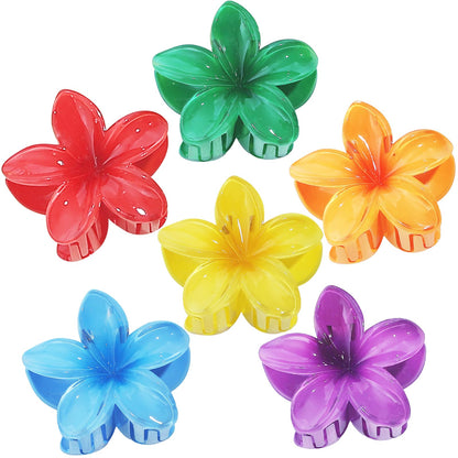 Sisiaipu Flower Hair Clips for Women 6 Pcs Hawaiian Large Claw Clips Plumeria Medium Hair Claw Clips for Thick Thin Hair Hibiscus Tropical Beach Hair Accessories for Women Girls and Girls-Dark Color