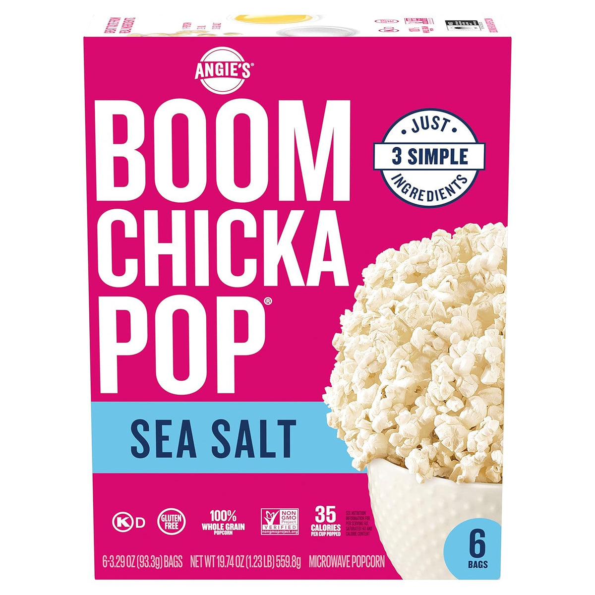 six individually wrapped 3.29 oz microwave popcorn bags