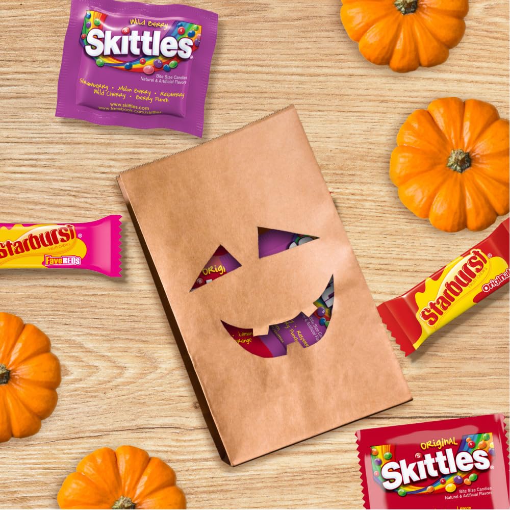 SKITTLES Fun Size Candy Bulk Variety – Kids Halloween Candy Bowl & Easter Basket Stuffer, 95 Piece Count