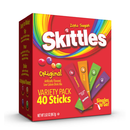 Skittles Singles To Go Powdered Drink Mix – Low Calorie Flavored Water for Office Desk and Gym Bag, Zero Sugar Variety Pack
