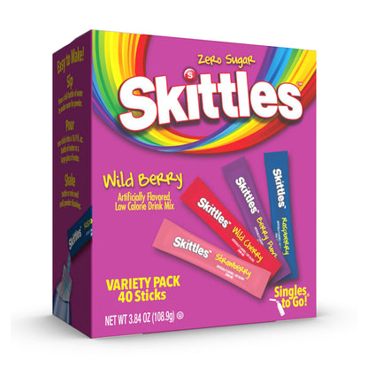 Skittles Singles To Go Powdered Drink Mix – Low Calorie Flavored Water for Office Desk and Gym Bag, Zero Sugar Variety Pack