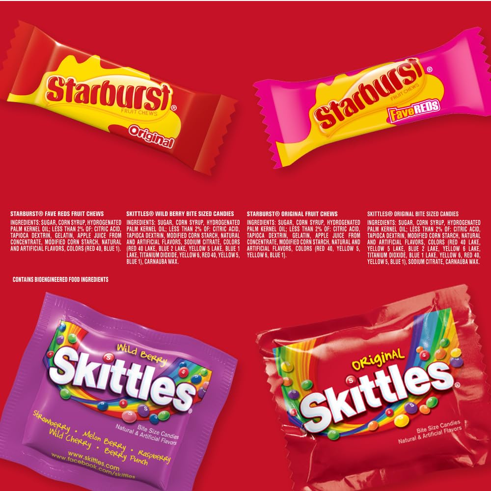 Skittles Starburst Chewy Variety Pack – Birthday Gift Bag Stuffers for Her and Him, Individually Wrapped Fun Size