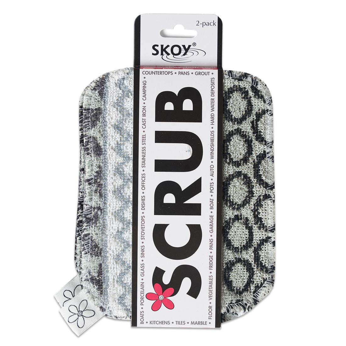 Skoy Scrub, 2-pack Reusable, Non-Scratching Dish Scrubber for Kitchen and Household Cleaning, Planet-Friendly, Dishwasher Safe Soft Scrub, Monochromatic Colors