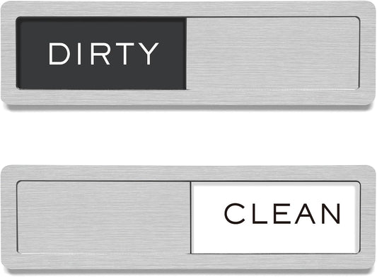 sliding acrylic 'clean'/'dirty' indicator with clear, large lettering